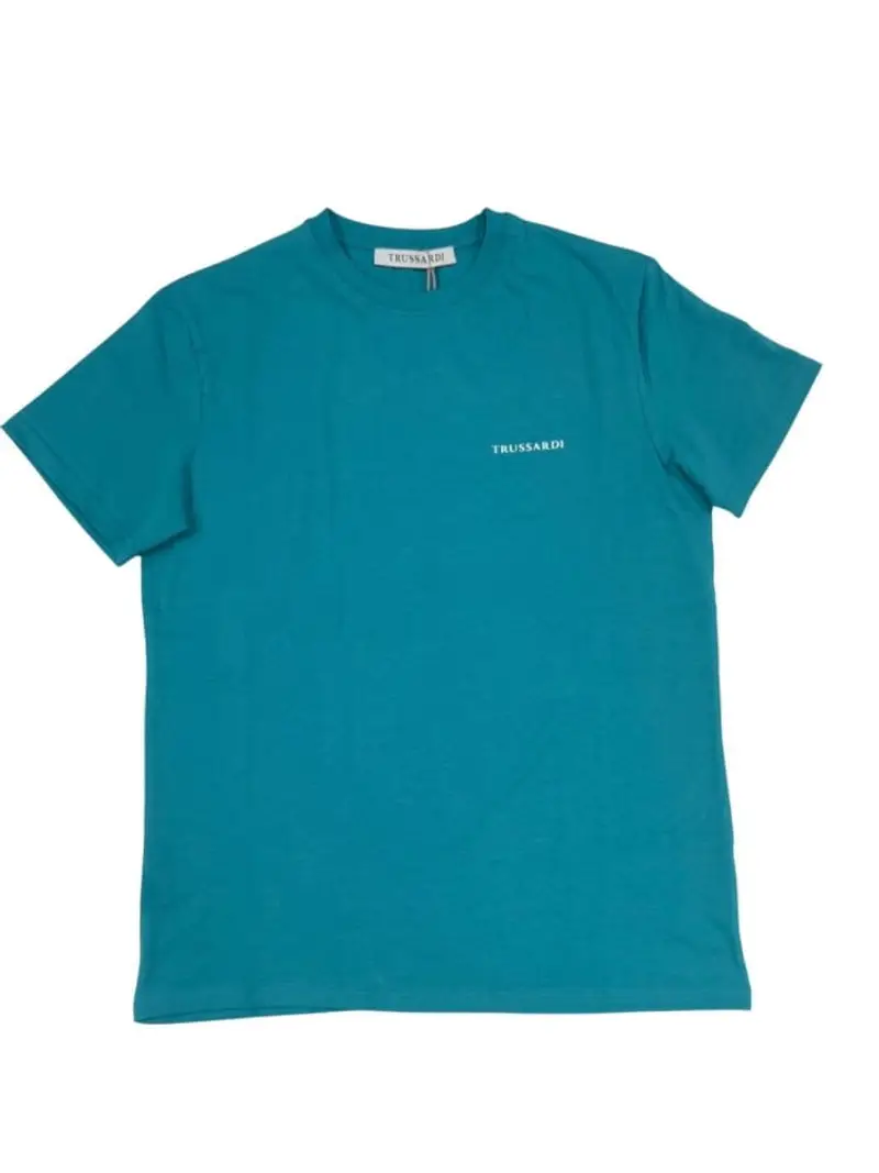 Trussardi tshirt verde acqua uomo in cotone maxi logo sul retro