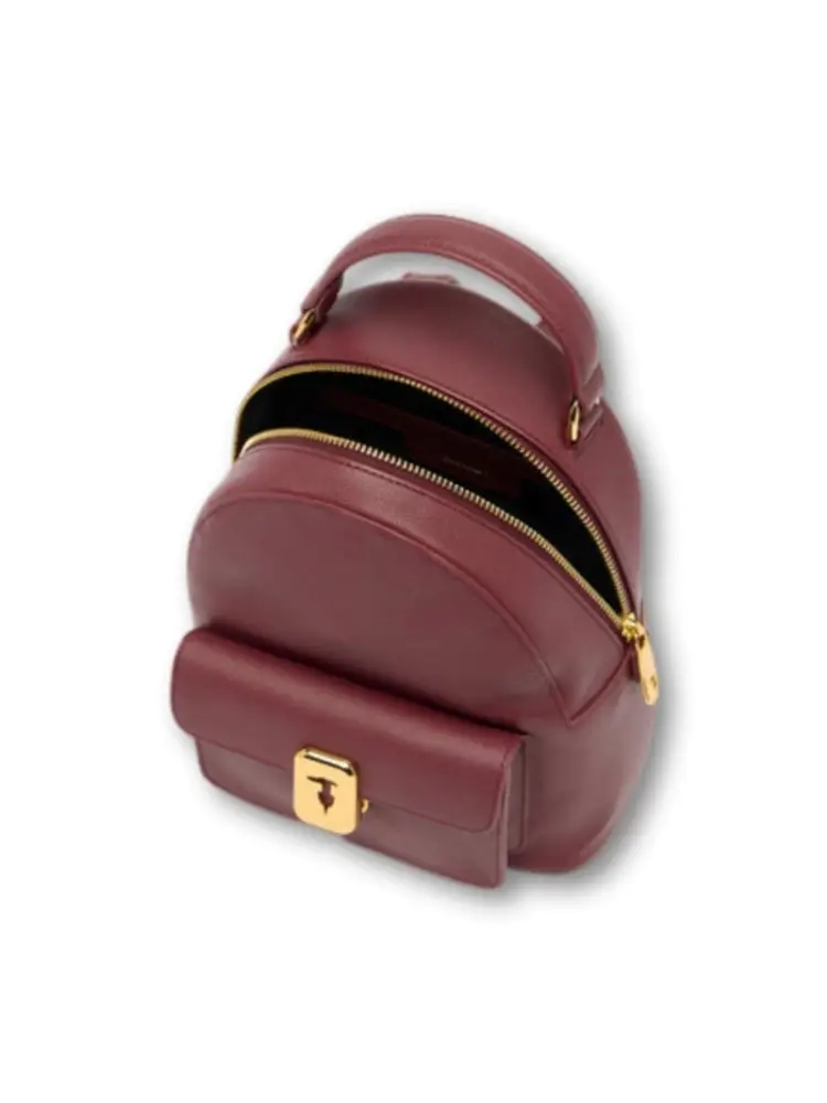zaino bordeaux donna in vera pelle logo oro sul davanti miniatura 2