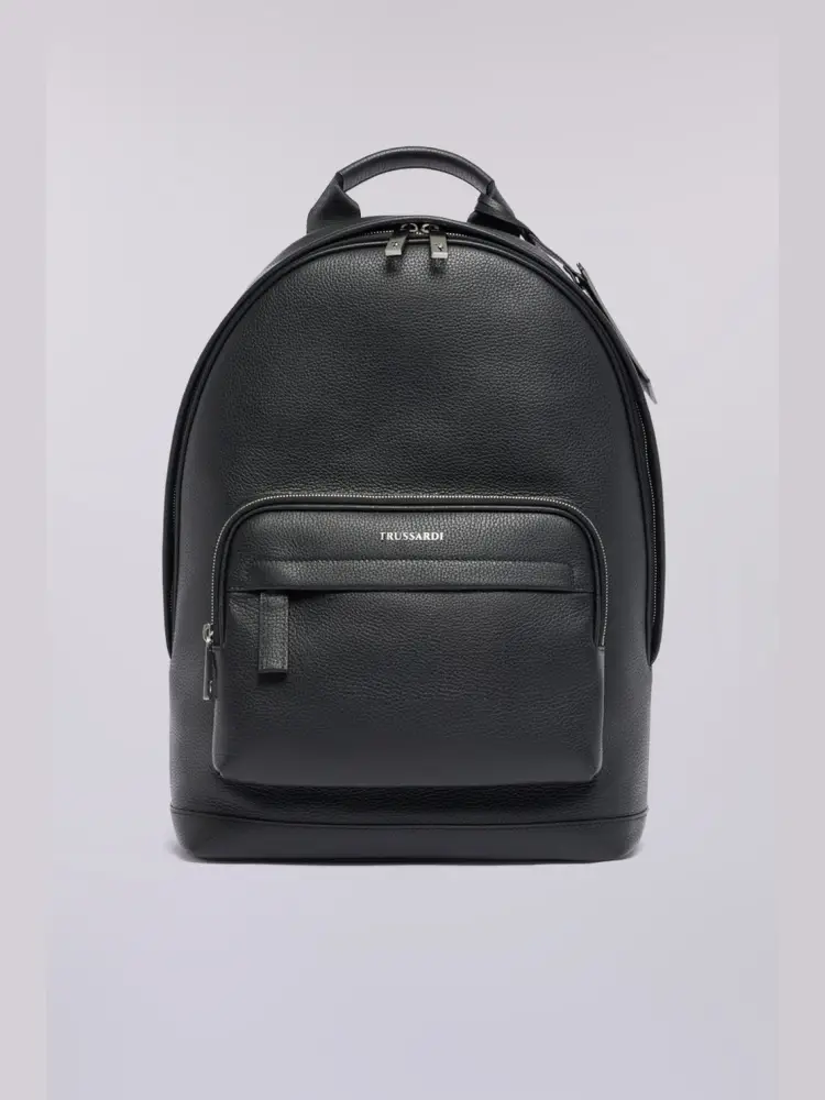 zaino office in pelle martellata nera