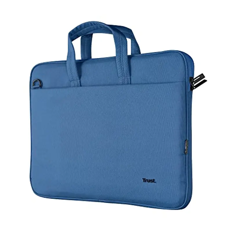 Trust Bologna Slim Eco Borsa per Laptop fino a 16", Borsa per Laptop Sostenibile in Plastica Riciclata, con Tracolla, Custodia per Viaggio, Lavoro, Ufficio, Scuola - Blu