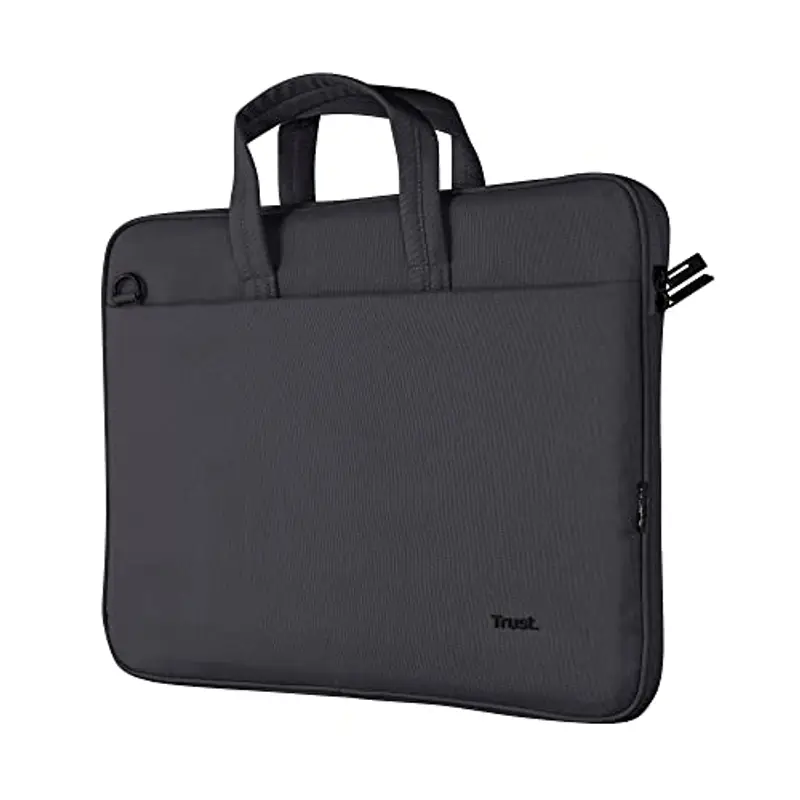 Trust Bologna Slim Eco Borsa per Laptop fino a 16", Borsa per Laptop Sostenibile in Plastica Riciclata, con Tracolla, Custodia per Viaggio, Lavoro, Ufficio, Scuola - Nero