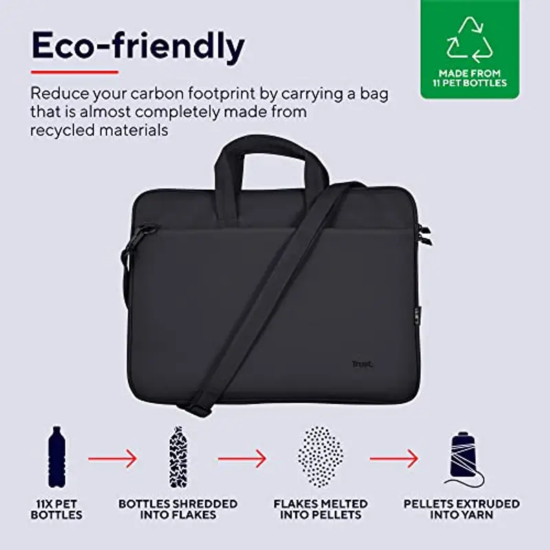 Trust Bologna Slim Eco Borsa per Laptop fino a 16", Borsa per Laptop Sostenibile in Plastica Riciclata, con Tracolla, Custodia per Viaggio, Lavoro, Ufficio, Scuola - Nero miniatura 2