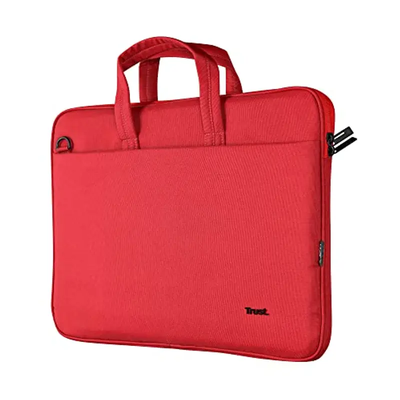 Trust Bologna Slim Eco Borsa per Laptop fino a 16", Borsa per Laptop Sostenibile in Plastica Riciclata, con Tracolla, Custodia per Viaggio, Lavoro, Ufficio, Scuola - Rosso