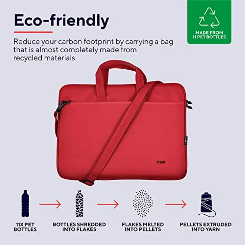 Trust Bologna Slim Eco Borsa per Laptop fino a 16", Borsa per Laptop Sostenibile in Plastica Riciclata, con Tracolla, Custodia per Viaggio, Lavoro, Ufficio, Scuola - Rosso miniatura 2