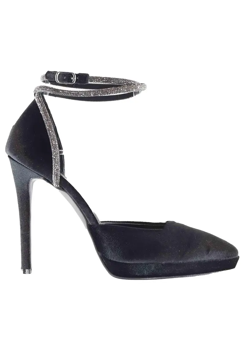 Decollete donna in velluto nero con cinturino in strass e tacco alto Donna 949 001