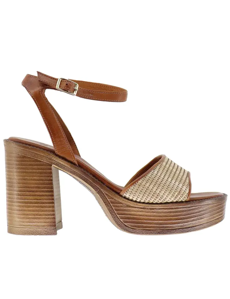 Sandali donna in pelle cuoio con tacco alto e plateau Donna U41007755284 775