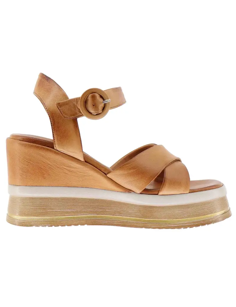 Sandali donna in pelle cuoio con zeppa alta e cinturino Donna U4100858755K 858