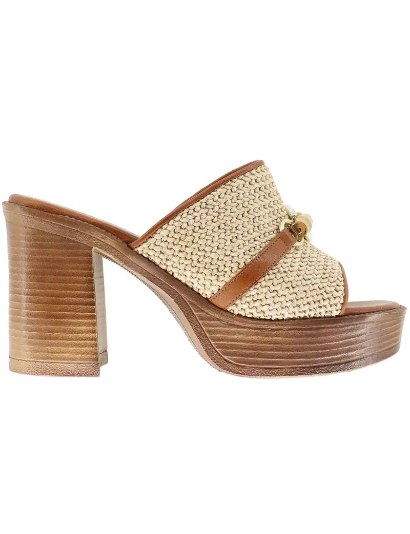 Sandali donna in pelle cuoio e rafia con tacco alto Donna U41005515284 551