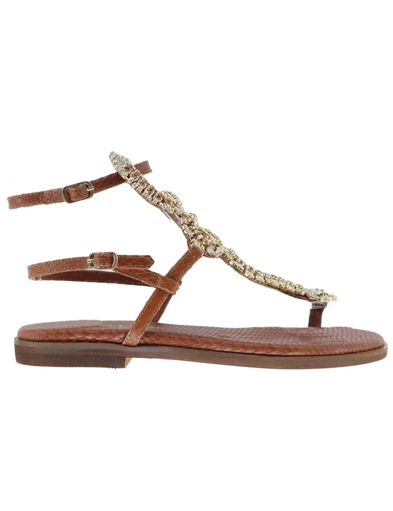 Sandali flat donna in pelle cuoio con serpente in strass Donna U41006251362 625