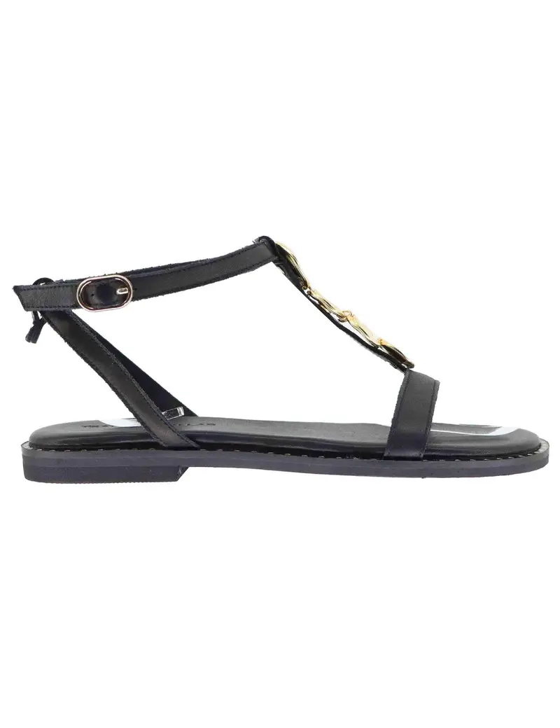 Tsakiris Mallas Sandali flat donna in pelle nera con medaglie oro Donna U41005821002 582