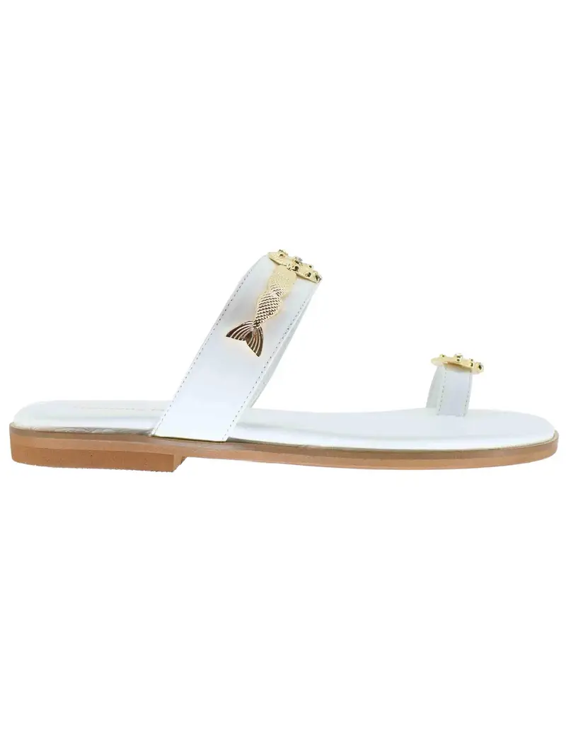 Sandali flat infradito donna in pelle bianca con gioiello Donna U41005011652 501