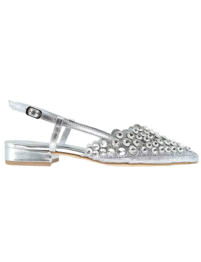 Slingback donna in pelle laminata argento tacco basso Donna U41005481689 548 S