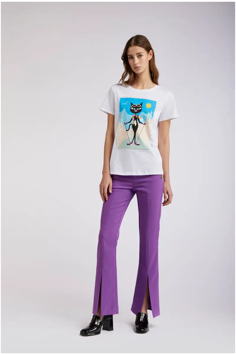 tshirt manica corta stampa cat noir sciatore bianco l