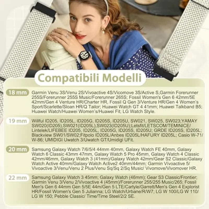 TumCez Regolabile Elastico Sgancio Rapido Cinturino Orologio in Nylon, 18mm 19mm 20mm 22mm 24mm Cinturino per Samsung/Garmin/Fossil/Amazfit/Huawei/Xiaomi/Suunto Orologio per Uomo Donna miniatura 2