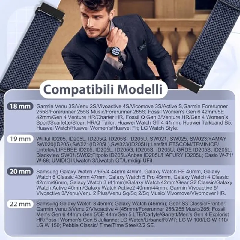 TumCez Regolabile Elastico Sgancio Rapido Cinturino Orologio in Nylon, 18mm 19mm 20mm 22mm 24mm Cinturino per Samsung/Garmin/Fossil/Amazfit/Huawei/Xiaomi/Suunto Orologio per Uomo Donna miniatura 2