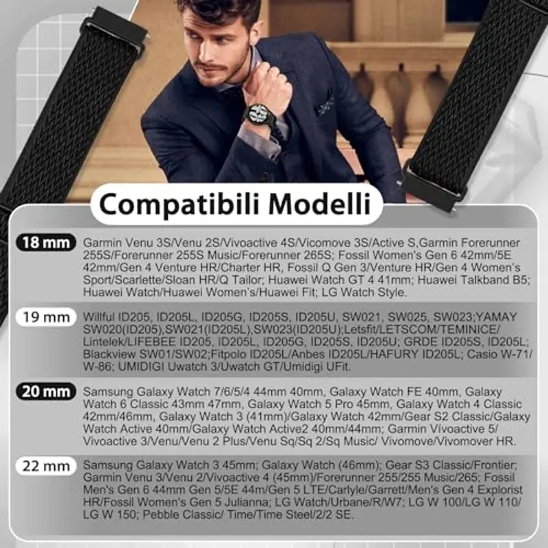 TumCez Regolabile Elastico Sgancio Rapido Cinturino Orologio in Nylon, 18mm 19mm 20mm 22mm 24mm Cinturino per Samsung/Garmin/Fossil/Amazfit/Huawei/Xiaomi/Suunto Orologio per Uomo Donna miniatura 2