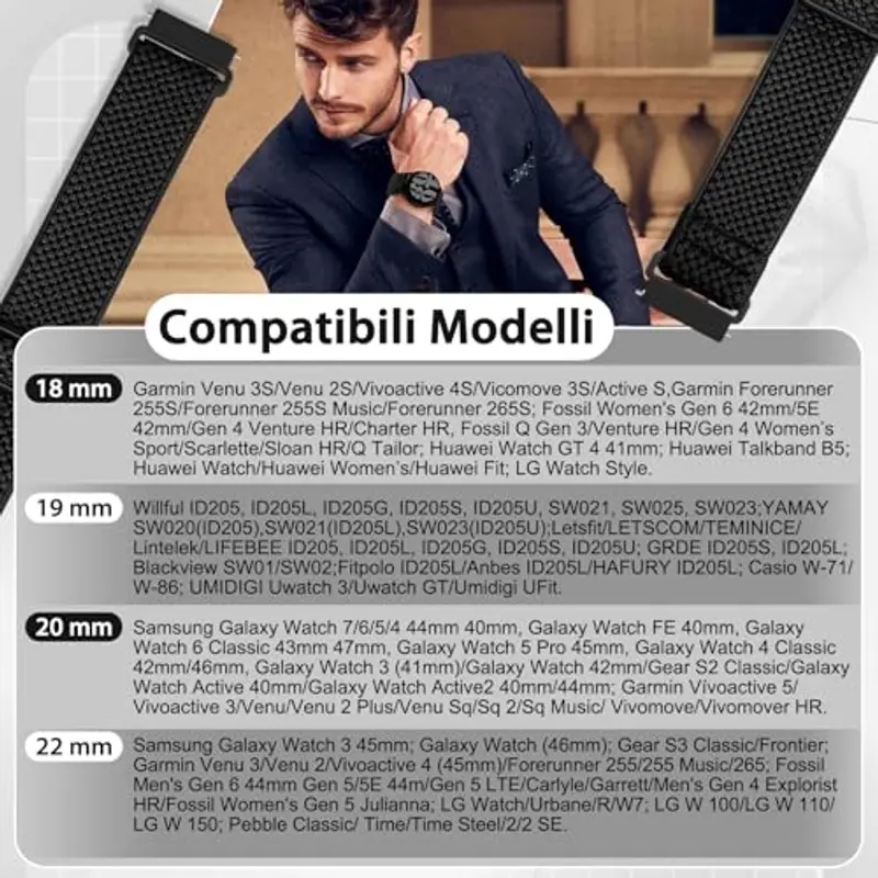TumCez Regolabile Elastico Sgancio Rapido Cinturino Orologio in Nylon, 18mm 19mm 20mm 22mm 24mm Cinturino per Samsung/Garmin/Fossil/Amazfit/Xiaomi/Suunto Orologio per Uomo Donna miniatura 2