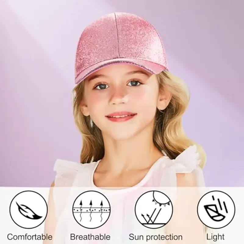 Tunejoy Berretto da Baseball per Ragazze Cappello da Baseball con Coda di Cavallo Glitter Estivi Cappello da Sole per miniatura 2