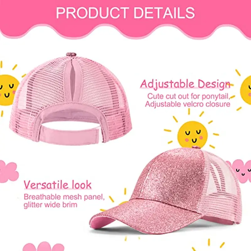 Tunejoy Berretto da Baseball per Ragazze Cappello da Baseball con Coda di Cavallo Glitter Estivi Cappello da Sole per miniatura 3
