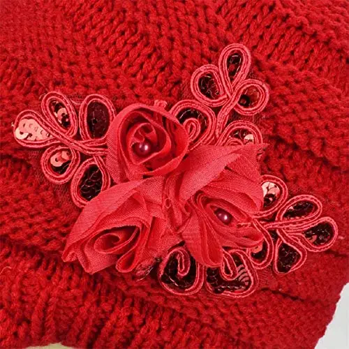 Tuopuda® Berretto in Maglia con Visiera Donna Beanie Cappello Invernale con Decorazione di Fiori miniatura 3