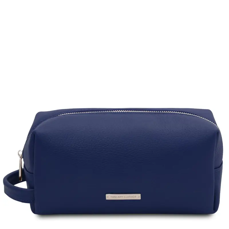 Beauty case in pelle morbida Blu scuro