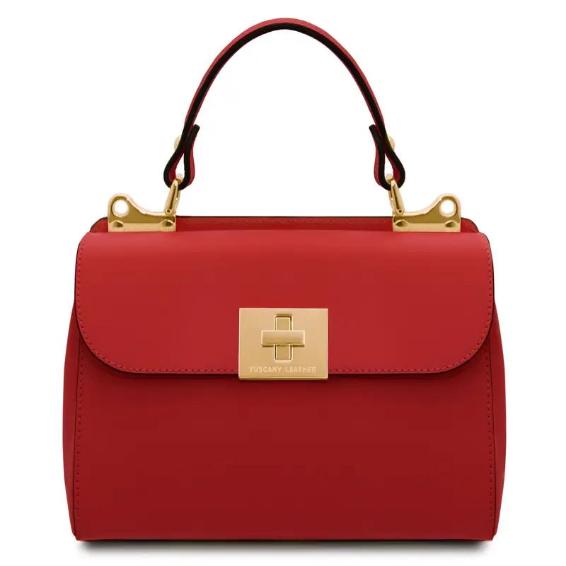 Borsa a mano in pelle Rosso Lipstick