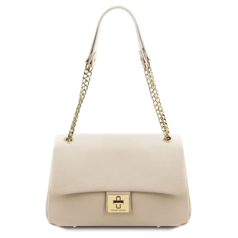 Borsa a spalla in pelle morbida Beige