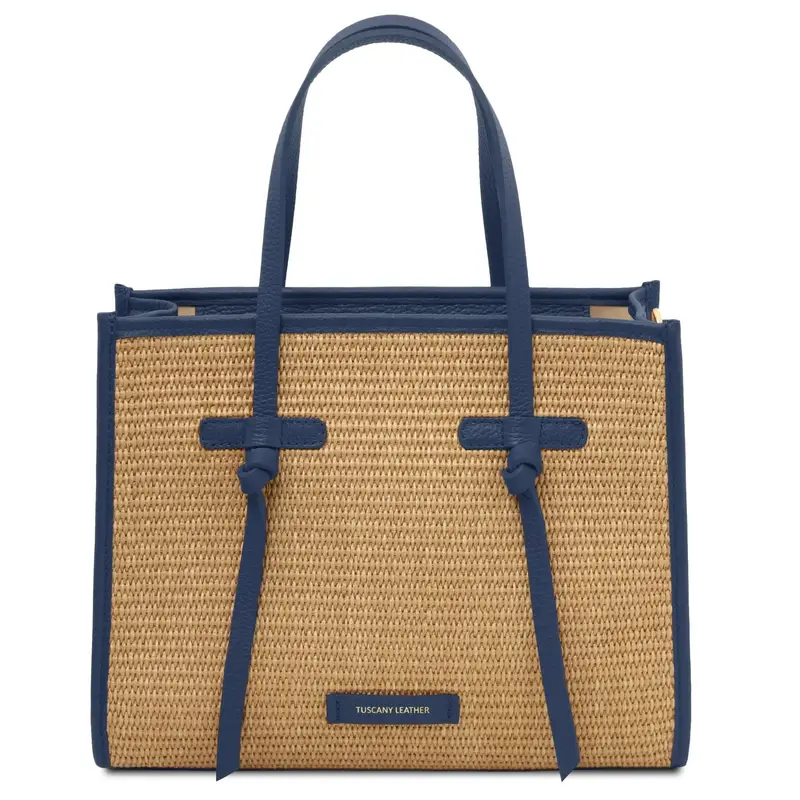 Borsa a spalla in rafia Blu