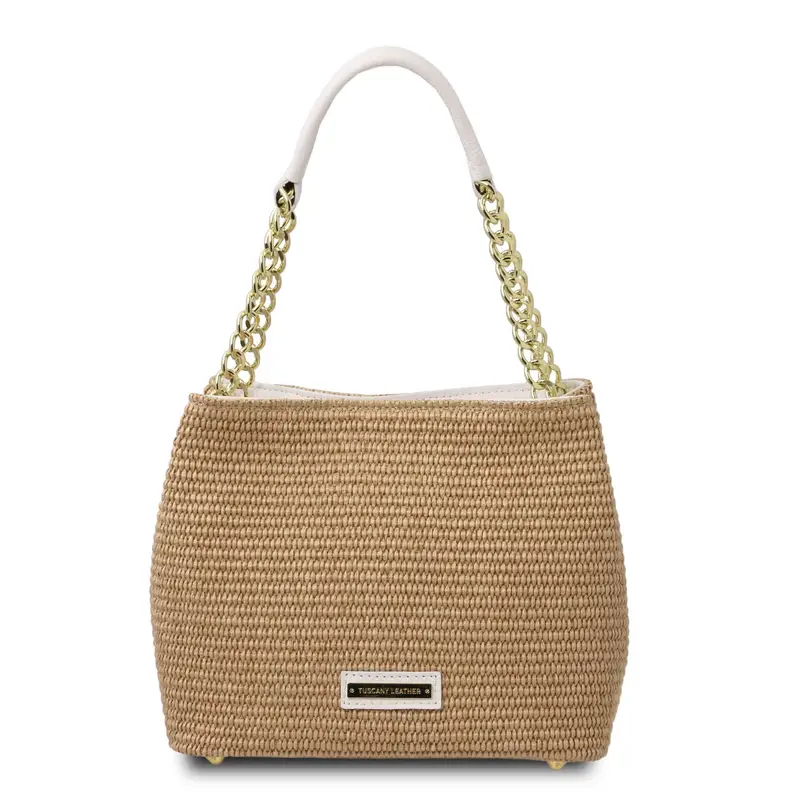 Borsa secchiello effetto paglia Beige