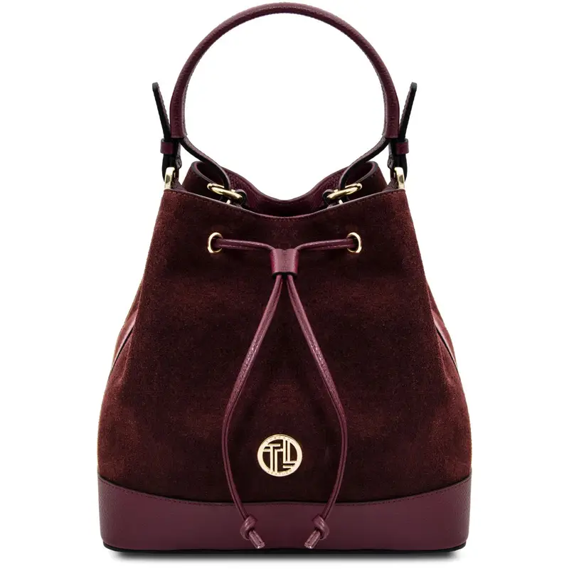 Borsa secchiello in pelle Bordeaux
