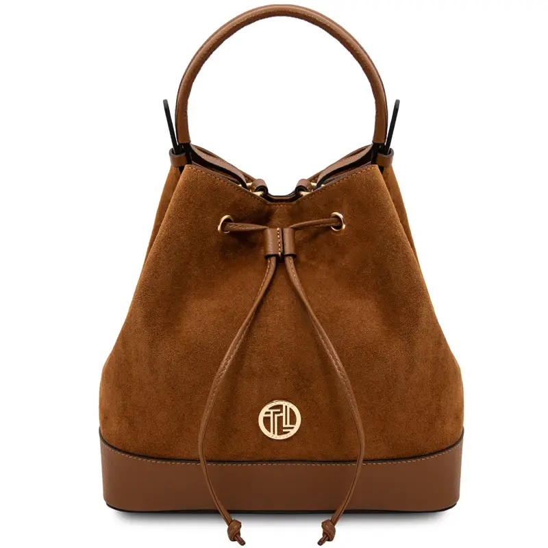 Borsa secchiello in pelle Cognac