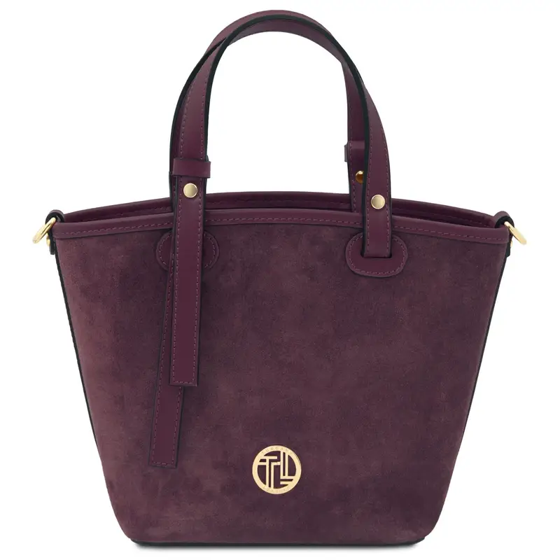 Borsa secchiello in pelle scamosciata Bordeaux