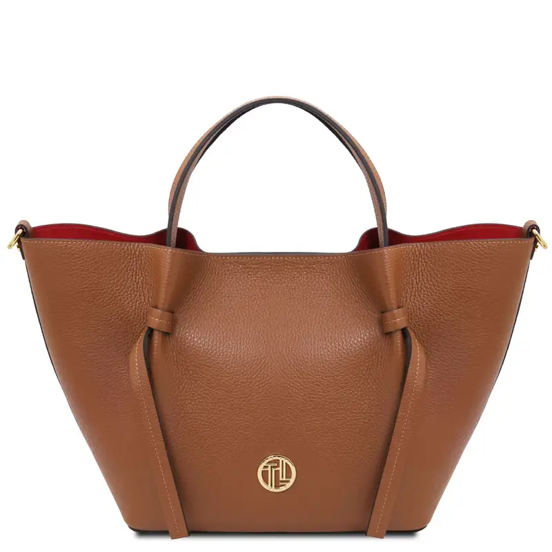 Borsa shopping in pelle Misura grande Cognac