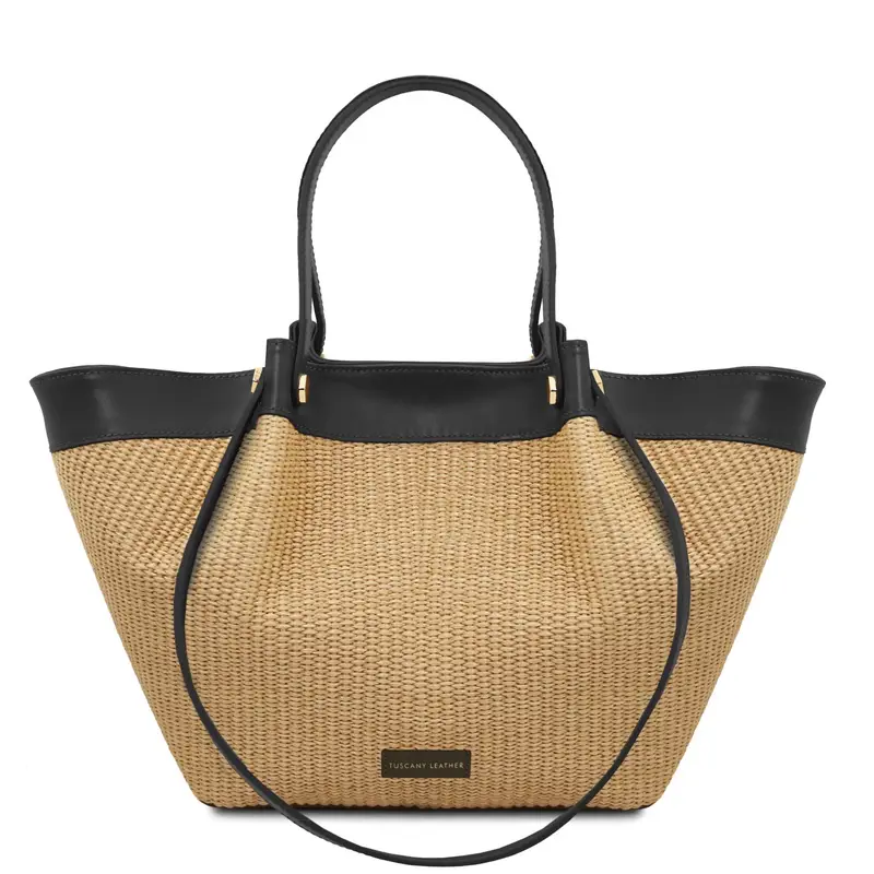 Borsa shopping in rafia Nero