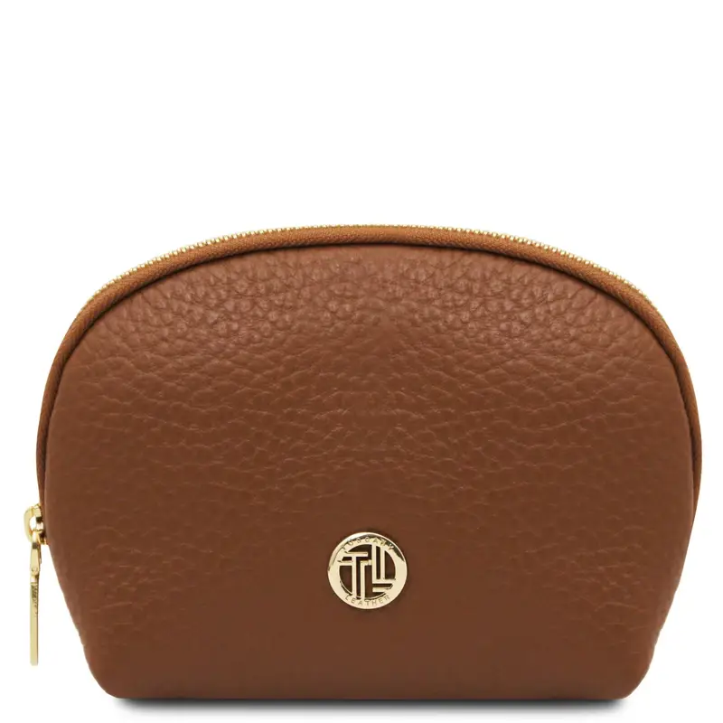 Trousse in pelle morbida Cognac