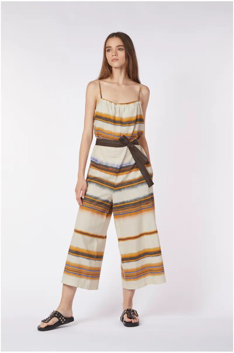 tuta ampia in tessuto mistolino stampato riga sfumata