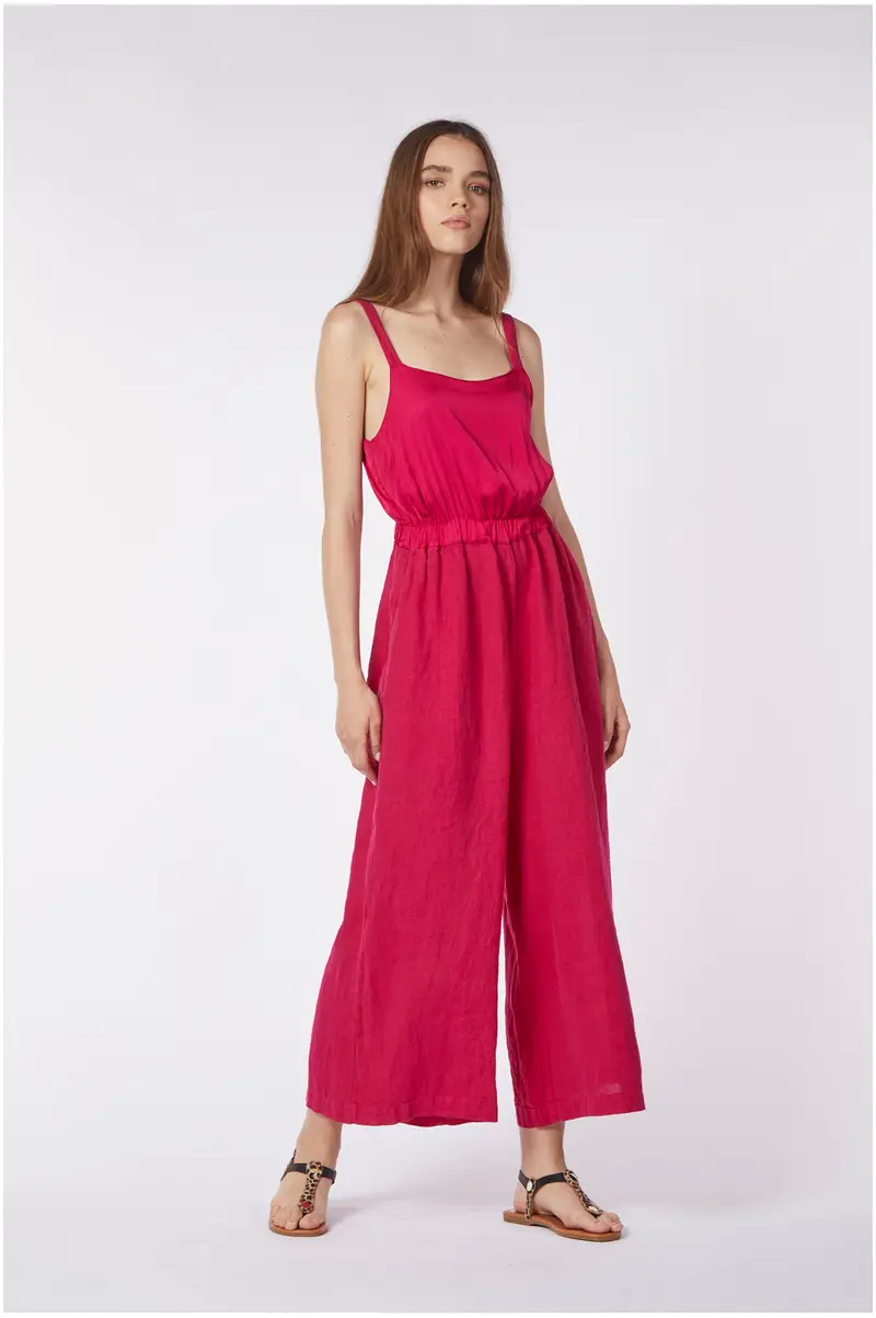 tuta in lino e viscosa con scollo sul retro ciclamino