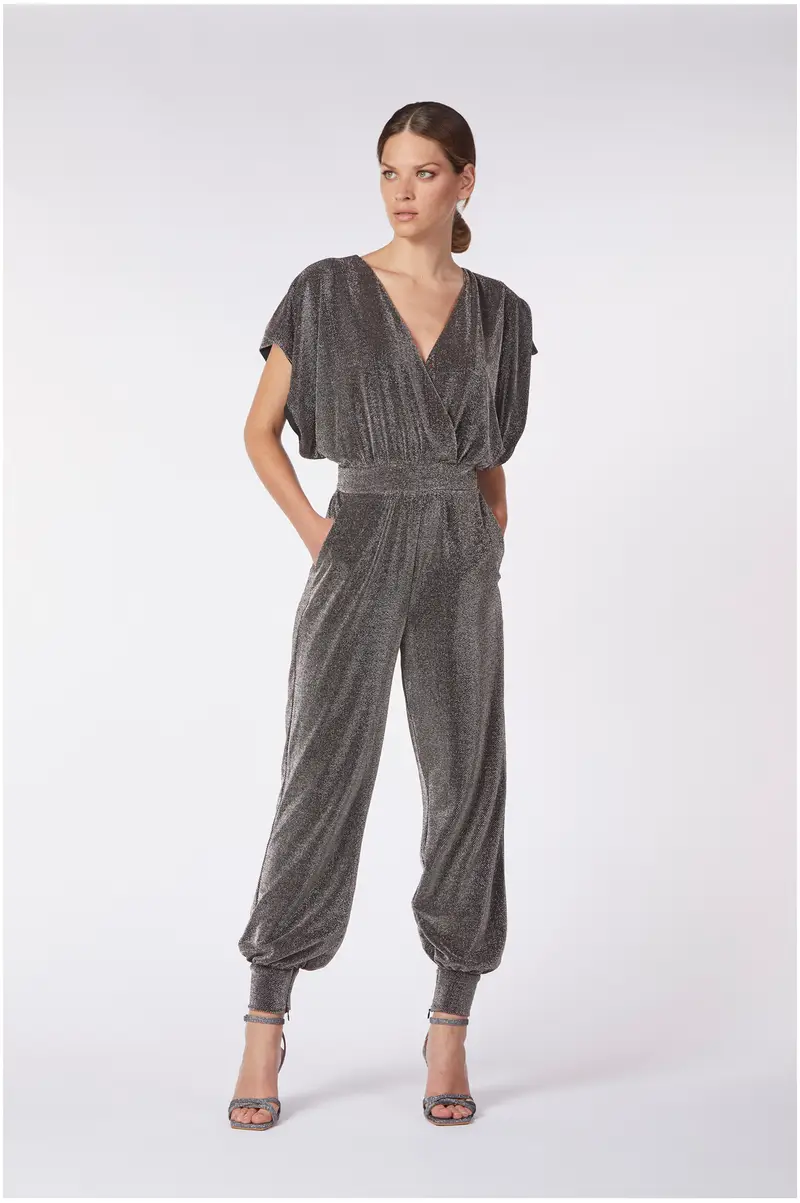 tuta maniche ampie tessuto lurex piombo