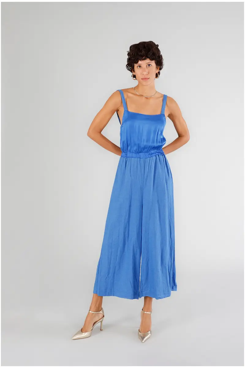 tuta smanicata bimateriale bluette