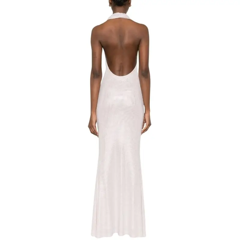 abito lungo da donna key con strass all over cipria argento miniatura 3