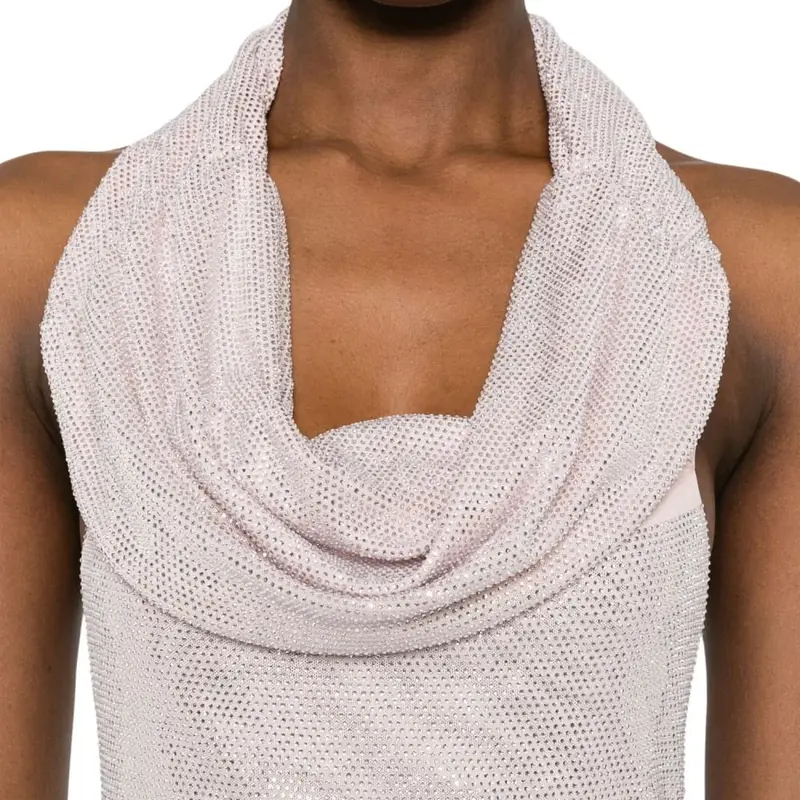 abito lungo da donna key con strass all over cipria argento miniatura 4