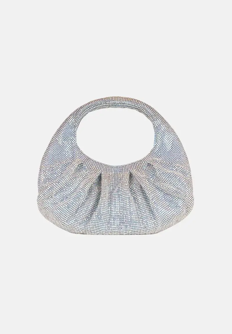 Borsa a mano argento e polvere da donna con strass