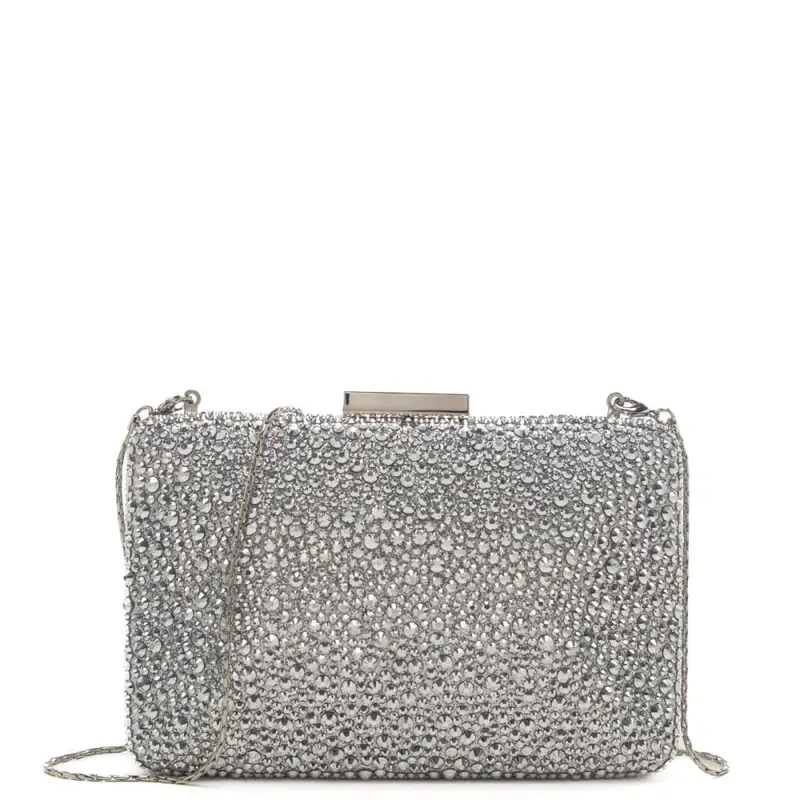 clutch da donna niger con strass gioiello all over argento