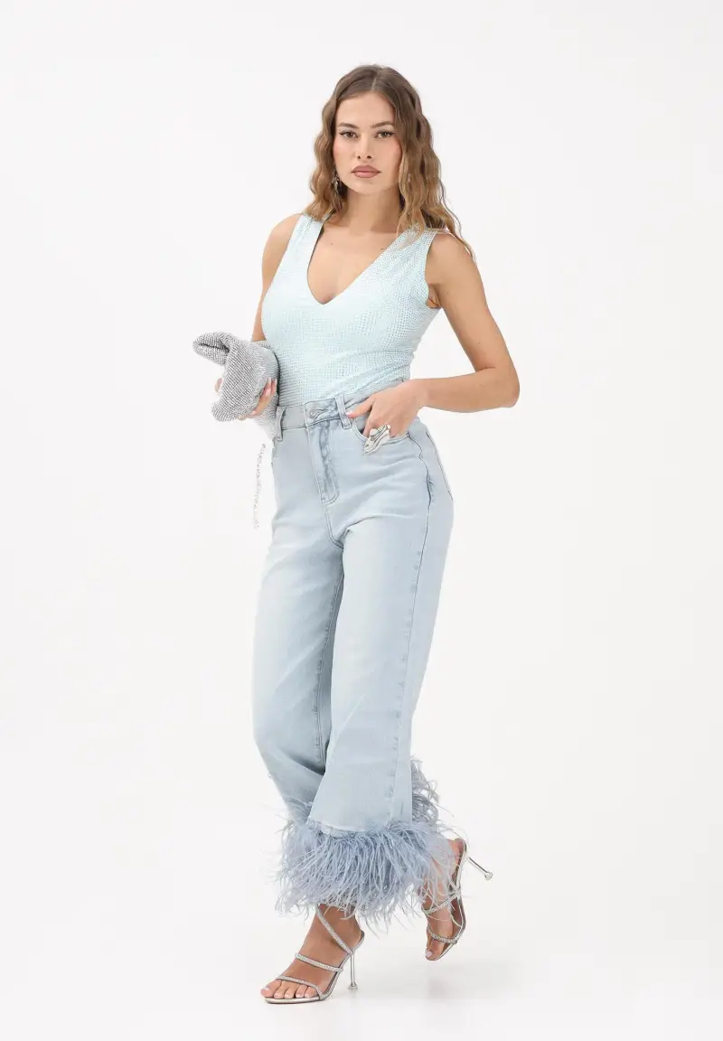 Jeans ARCADE in denim chiaro da donna con piume miniatura 2