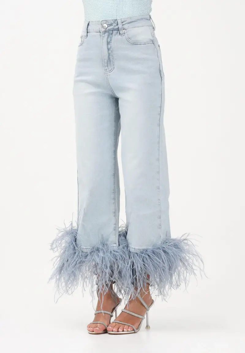 Jeans ARCADE in denim chiaro da donna con piume