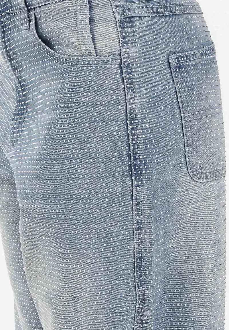 Jeans in denim medio da donna con strass miniatura 3