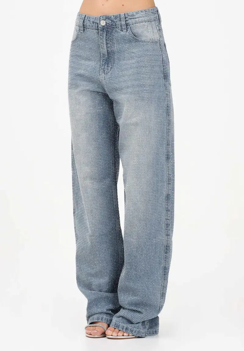 Jeans in denim medio da donna con strass
