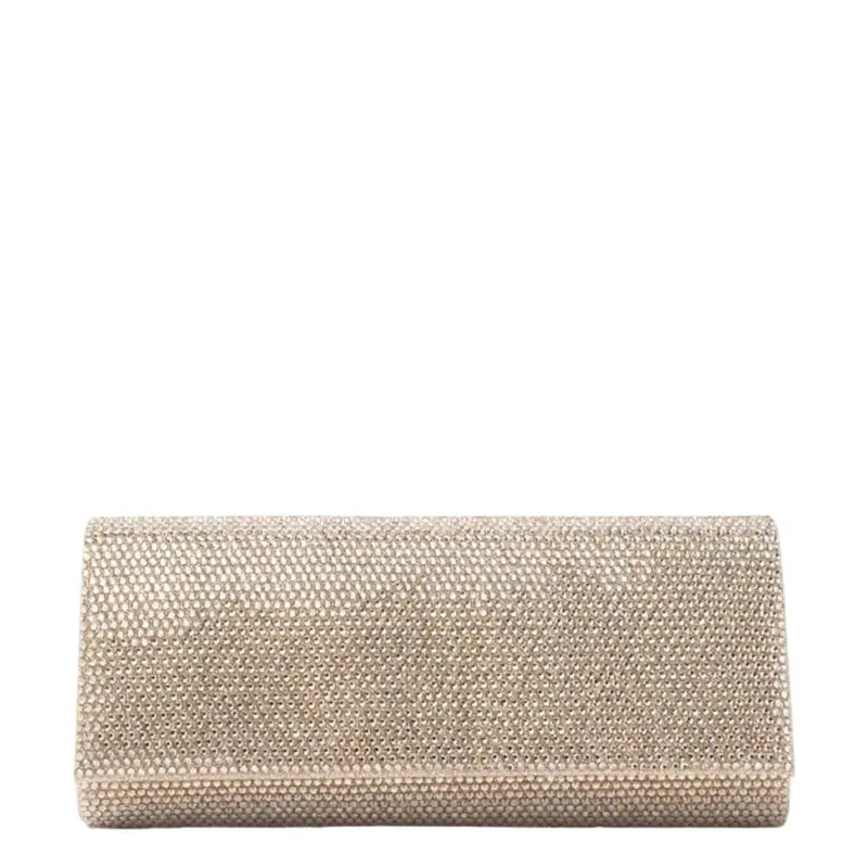pochette a baguette donna con catena fine e cristalli oro