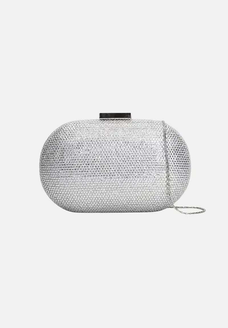 Pochette argento da donna rivestita da micro strass