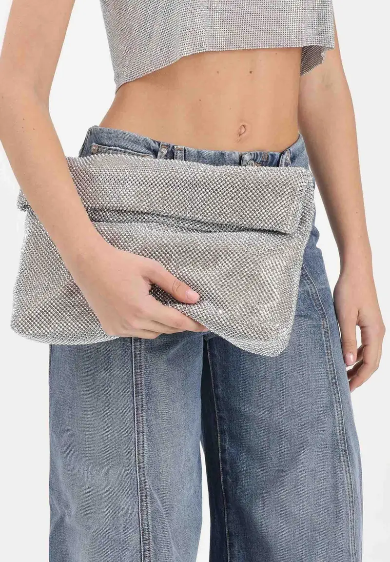 Pochette argento donna da donna con micro strass miniatura 3